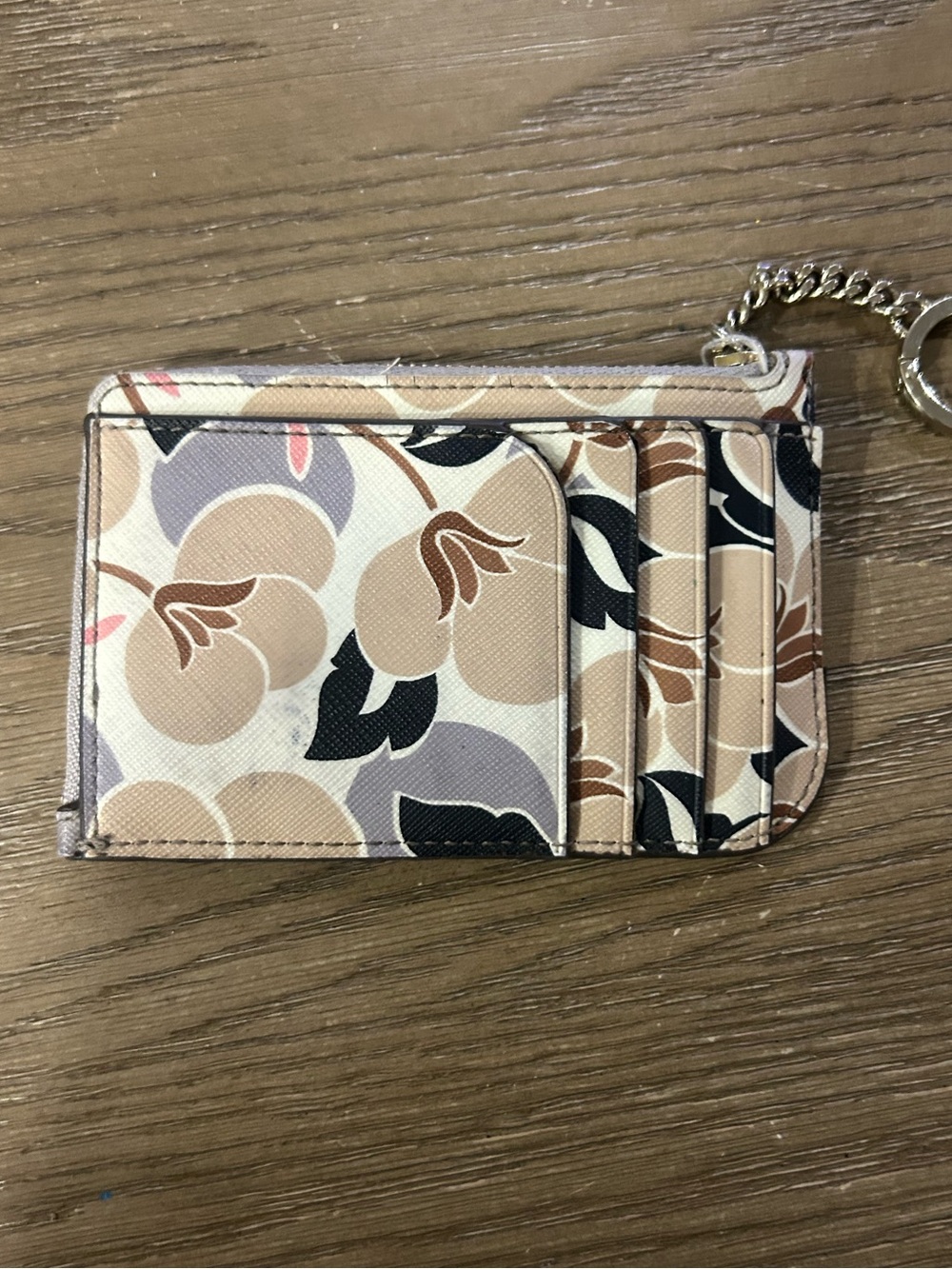 kate spade Floral Card Holder Keychain in Beige, Black & Lavender - Picture 2 of 5